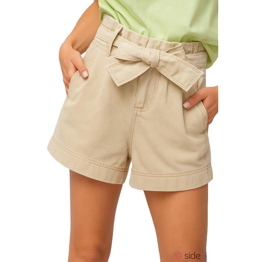 EASEL Women’s Ultra High Rise Tan Shorts with Bow Detail